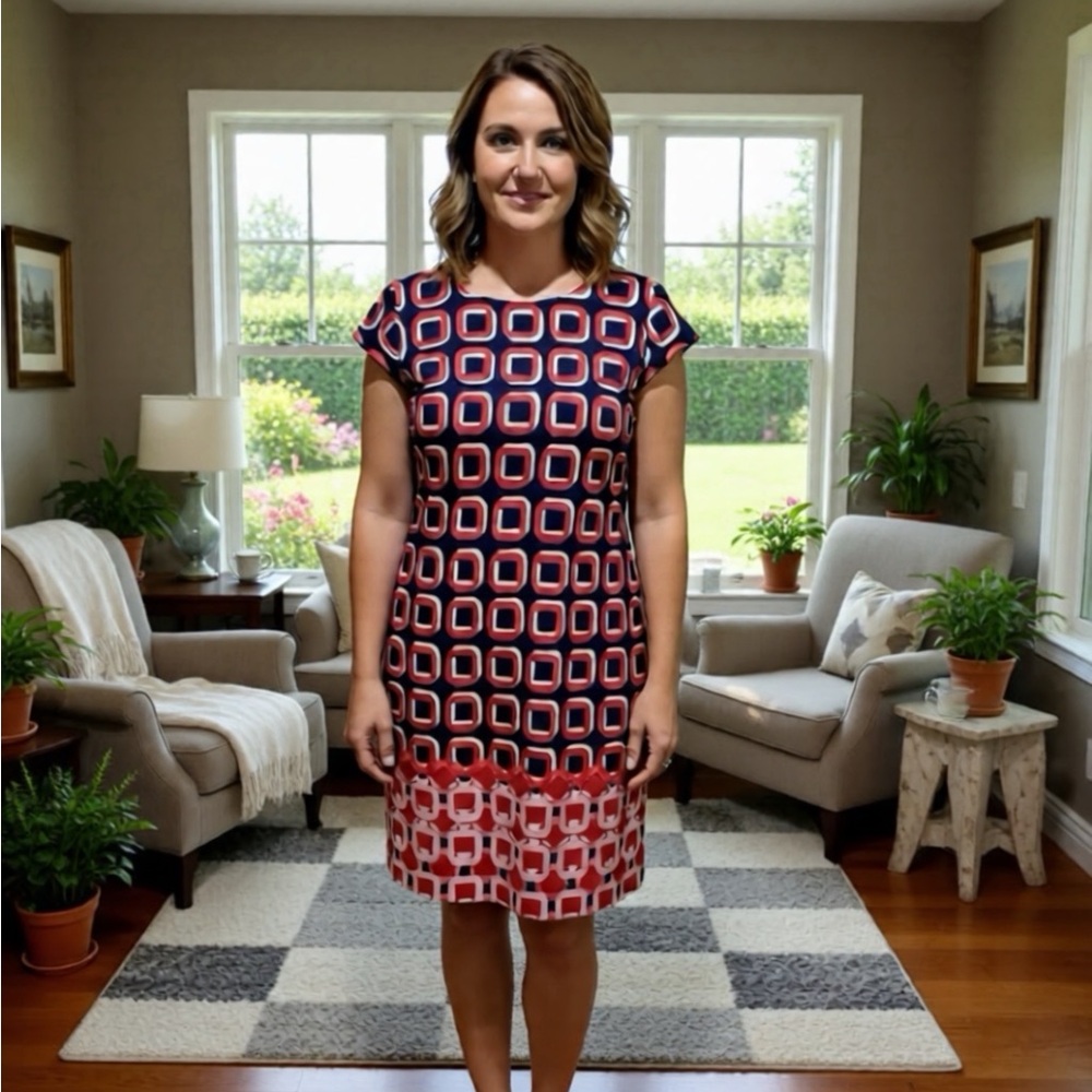 Liz Claiborne Red and Black Geometric Midi Dress
